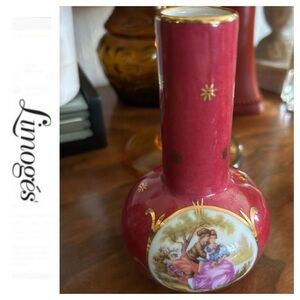 Vintage Limoges Burgundy Porcelain Courting Couple Vase
